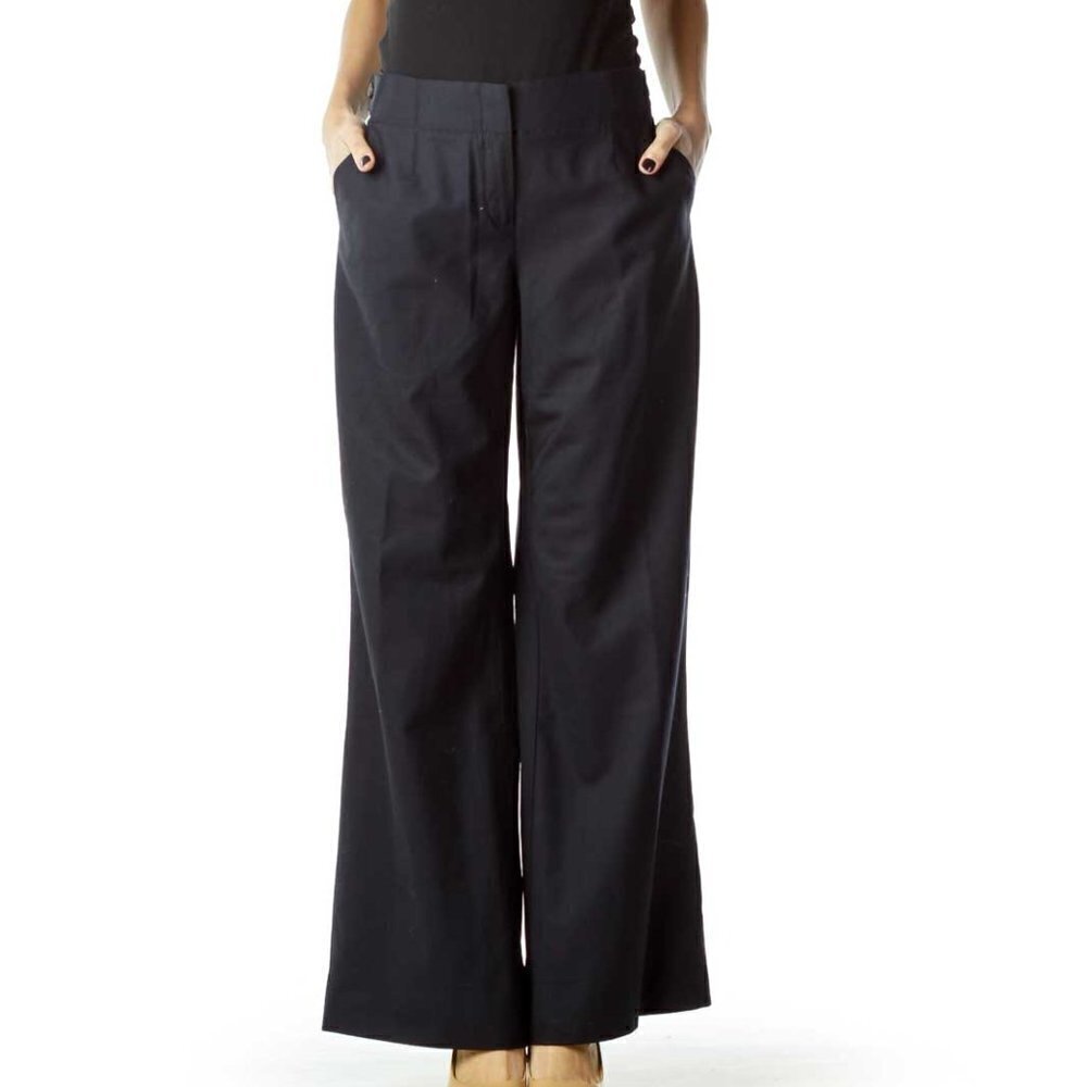 Elie Tahari Navy Wool Wide Leg Slacks - Picture 2 of 3